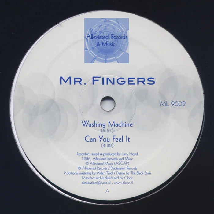 Mr. Fingers vinyl record label featuring Washing Machine and Can You Feel It by Larry Heard