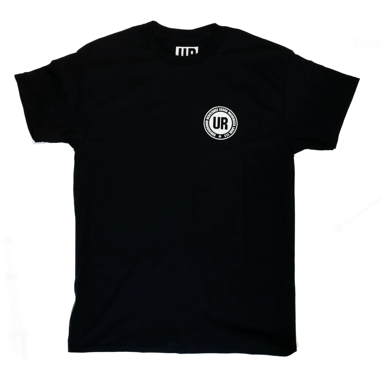 Black t-shirt with white UR logo graphic on chest, streetwear apparel
