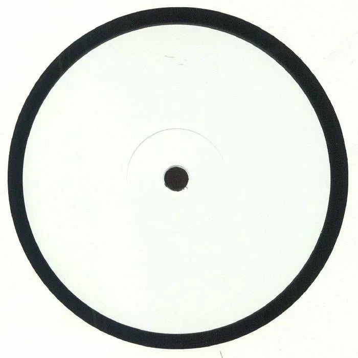 Blank white vinyl record with black outer ring on white background