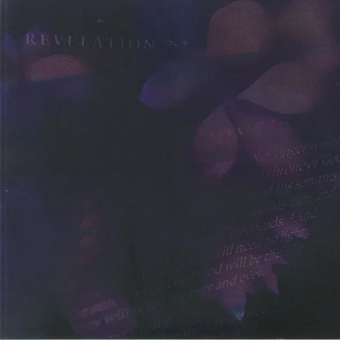 Revelation 7:2 album cover with dark, abstract purple shapes and faint text overlay.