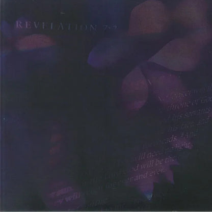 Revelation 7:2 album cover with dark, abstract purple shapes and faint text overlay.