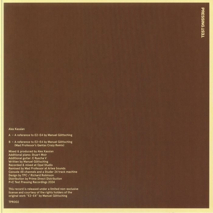 ALEX KASSIAN / MAD PROFESSOR - A Reference To E2-E4 By Manuel Gottsching (12")