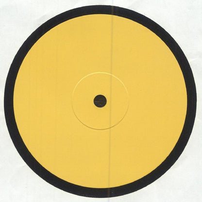Yellow circular vinyl record with black center and outer ring on white background
