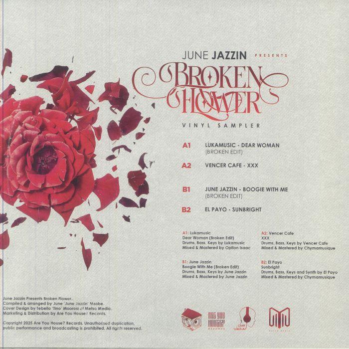 Broken Flower vinyl sampler cover with red rose illustration and tracklist details