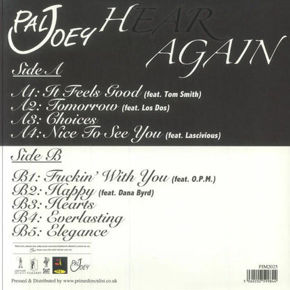 Pal Joey Hear Again album tracklist, black and white vinyl record back cover with song titles and featured artists.