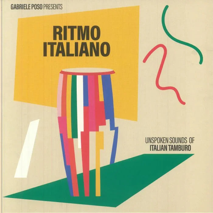 Colorful abstract drum artwork on Ritmo Italiano vinyl record cover, Italian percussion theme
