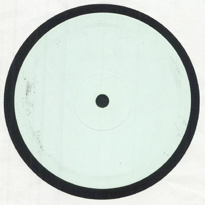 White label vinyl record with blank center and black outer ring, isolated on white background.