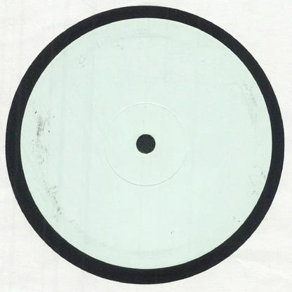 White label vinyl record with blank center and black outer ring, isolated on white background.