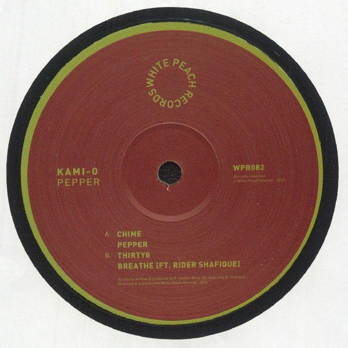 Kami-O Pepper vinyl record label with tracklist and White Peach Records logo