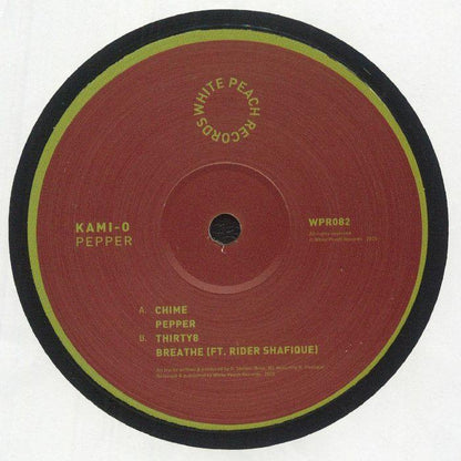 Kami-O Pepper vinyl record label with tracklist and White Peach Records logo