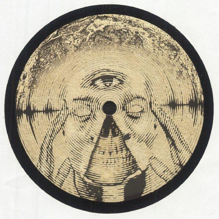 Beige vinyl record with black soundwave pattern and abstract face design on label