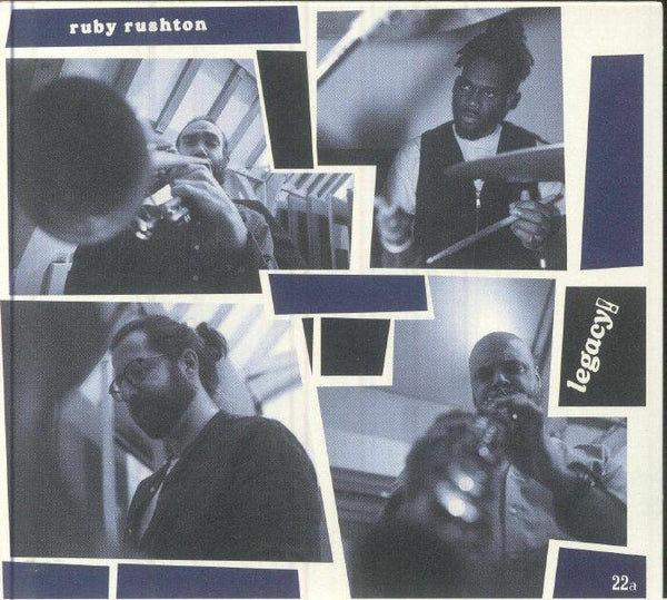 Ruby Rushton Legacy album cover with black and white photos of jazz musicians playing instruments