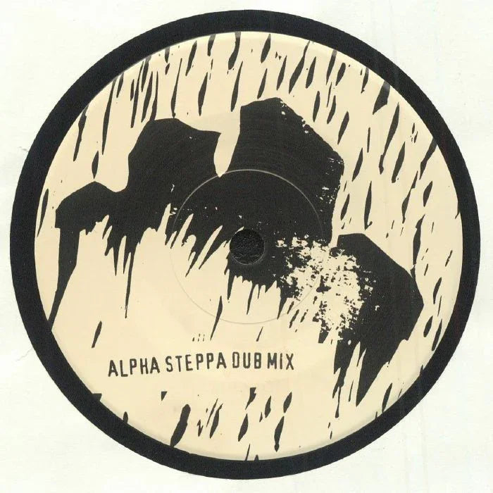 Vinyl record with abstract black graphic and Alpha Steppa Dub Mix text on label