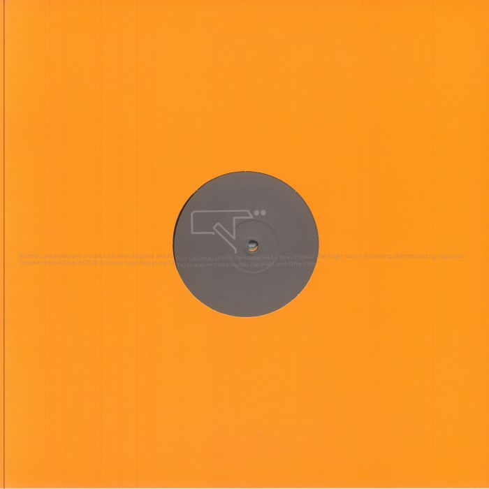 Vinyl record with a dark gray label in the center on a bright orange background