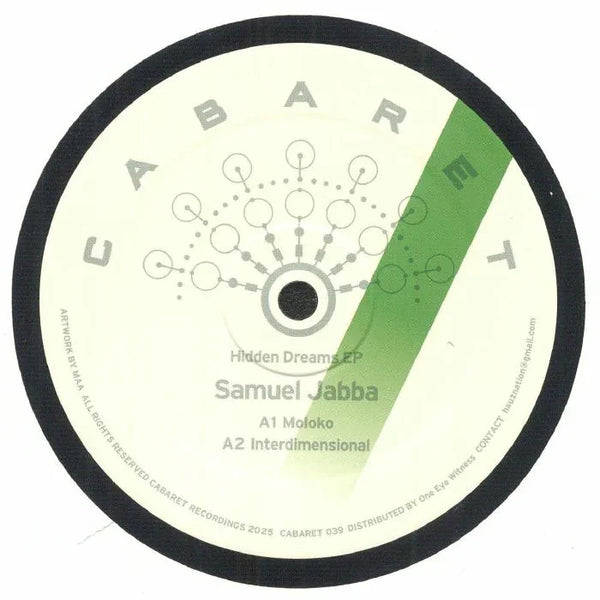 Cabaret Records vinyl record label for Samuel Jabba Hidden Dreams EP, minimal graphic design