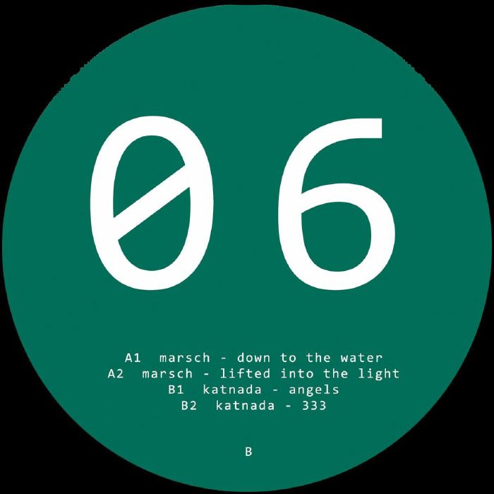 Green vinyl record label with white text showing tracklist for marsch and katnada on side B