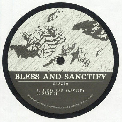 Chazbo Bless and Sanctify vinyl record label with tracklist and abstract cloud artwork