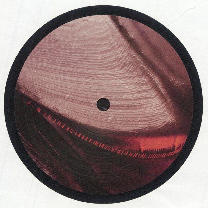 Abstract artwork on vinyl record with maroon, pink, and black swirled pattern