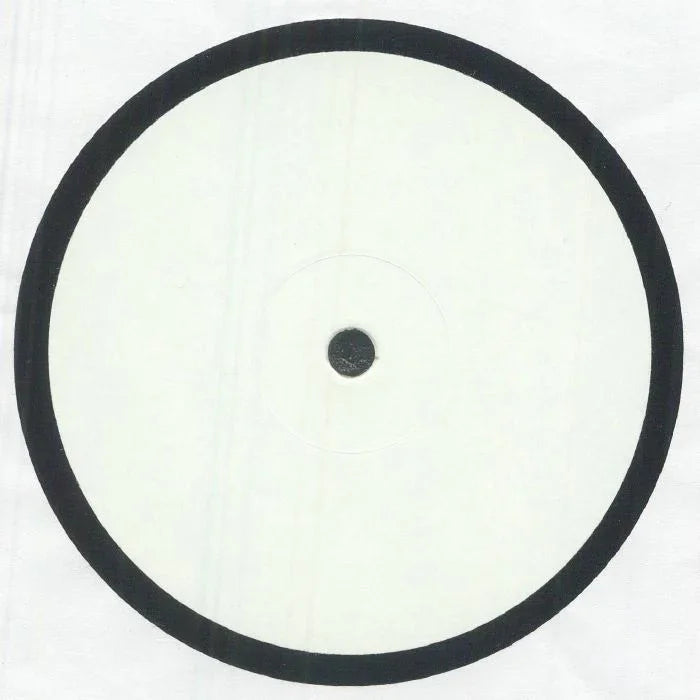 White label vinyl record with black border on plain background