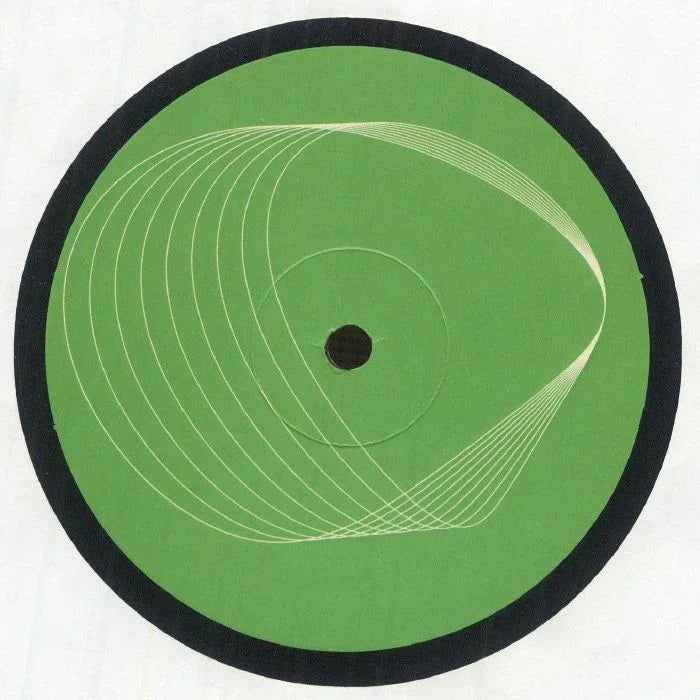 Green vinyl record with white geometric line design and black outer edge