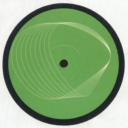 Green vinyl record with white geometric line design and black outer edge