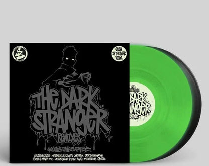 Glow in the dark green vinyl record with The Dark Stranger Remixes album cover art.