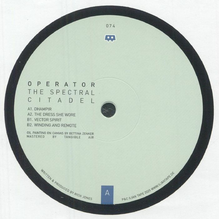Circular vinyl record label for Operator The Spectral Citadel with tracklist and production credits