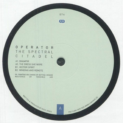 Circular vinyl record label for Operator The Spectral Citadel with tracklist and production credits