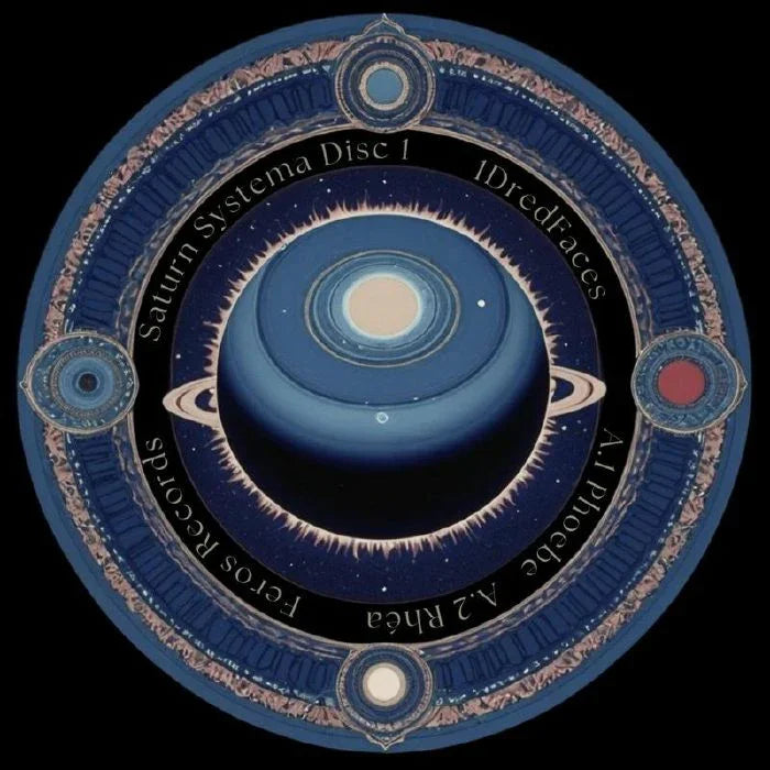 Record cover with blue Saturn illustration, cosmic art, and text Saturn Systema Disc I, space theme