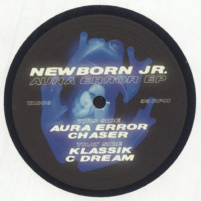 Newborn Jr. Aura Error EP vinyl record with blue abstract design and tracklist on label