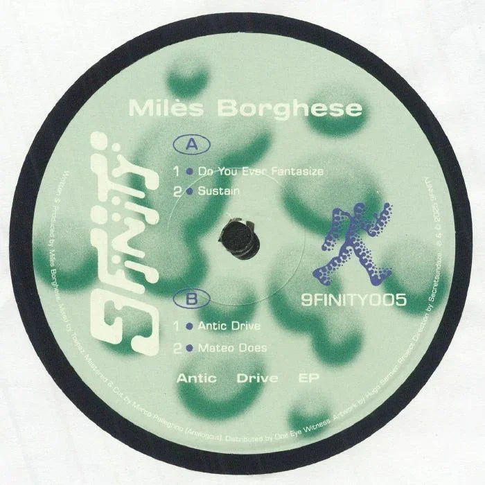 Miles Borghese Antic Drive EP vinyl record label with tracklist and 9finity graphics