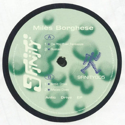 Miles Borghese Antic Drive EP vinyl record label with tracklist and 9finity graphics
