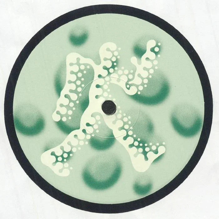 Green vinyl record with abstract white and green bubble pattern center label