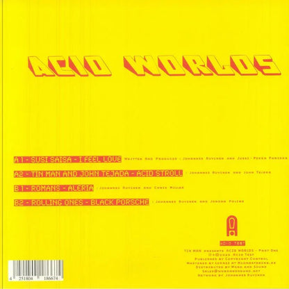 Acid Worlds record sleeve with yellow background, tracklist, and bold stylized album title.