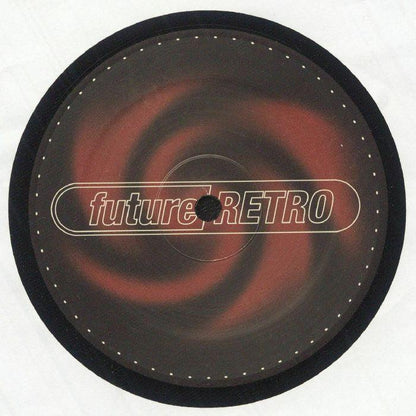 Vinyl record with 'future RETRO' text and abstract red black swirl design on label