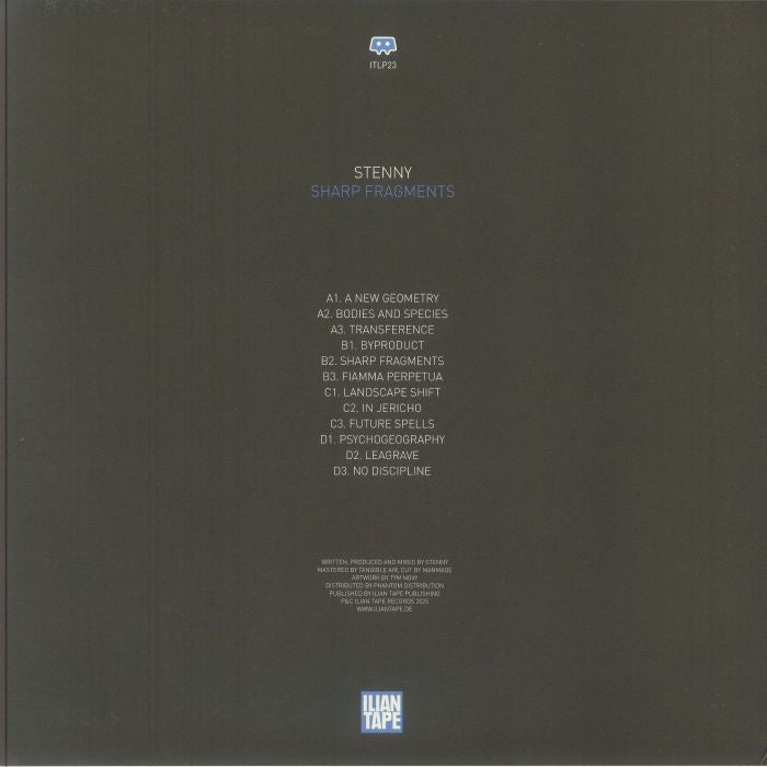 Back cover of Stenny's Sharp Fragments vinyl record with tracklist and Ilian Tape logo