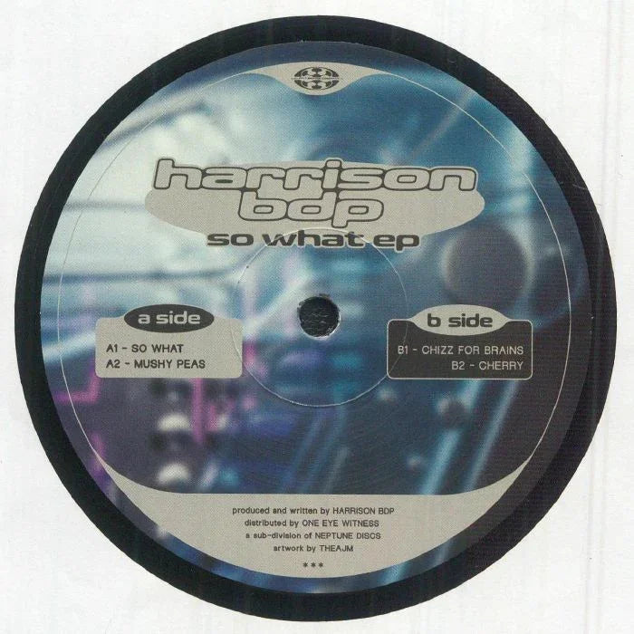Harrison BDP So What EP vinyl record label with tracklist and abstract blue artwork