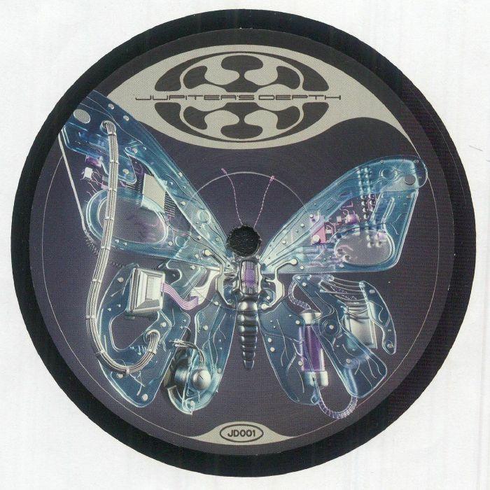 Vinyl record label featuring futuristic robotic butterfly artwork and the text JUPITERS DEATH.