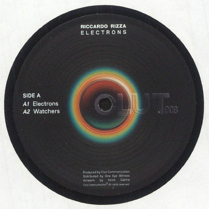 Riccardo Rizza Electrons vinyl record side A label with tracklist and colorful circular artwork