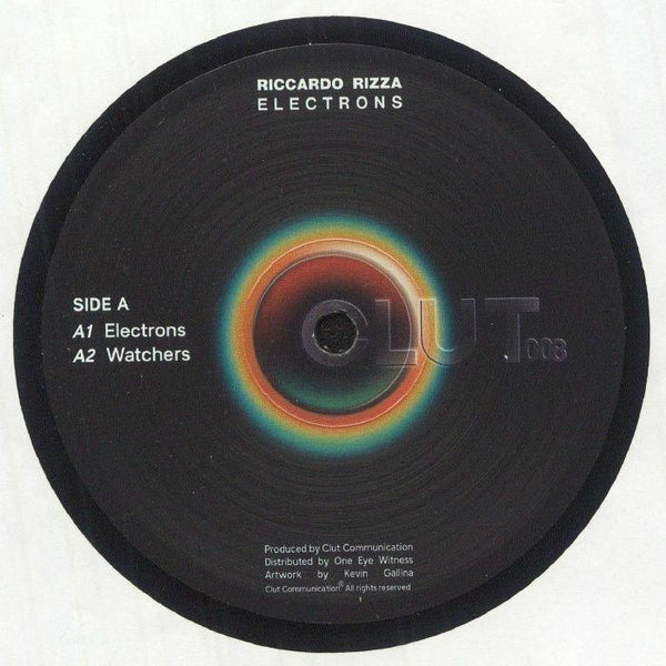 Riccardo Rizza Electrons vinyl record side A label with tracklist and colorful circular artwork