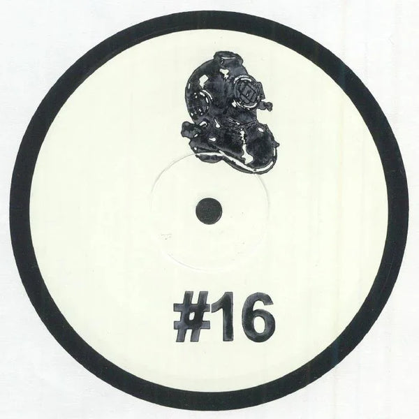 White vinyl record with black diver helmet graphic and #16 label in black circle border