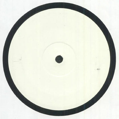 Blank white label vinyl record with black outer ring on white background