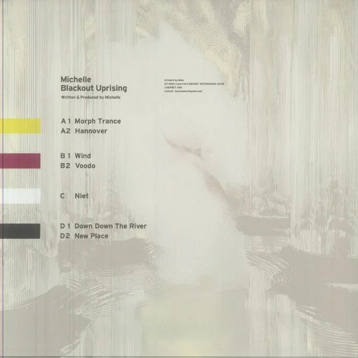 Abstract album cover for Michelle Blackout Uprising with tracklist and colored bars