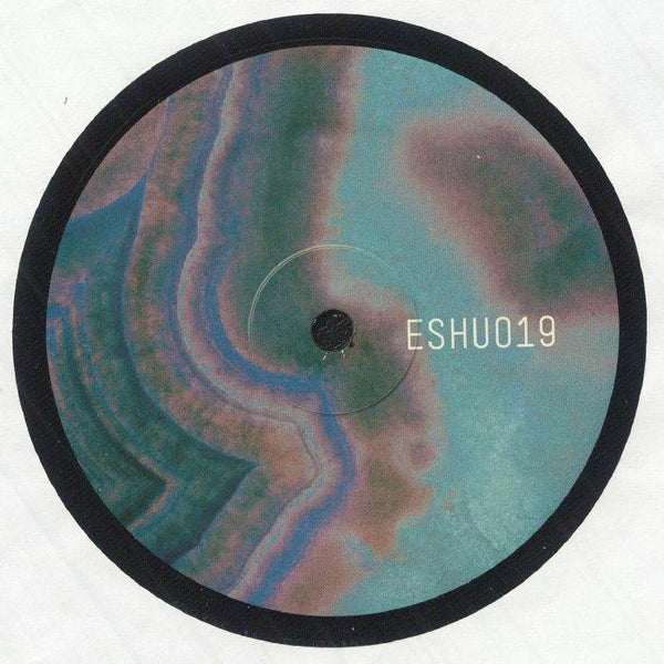 Vinyl record with abstract marbled label design and ESHU019 text on center
