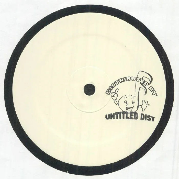 Blank white vinyl record with 'Distributed by Untitled Dist' logo and cartoon note graphic
