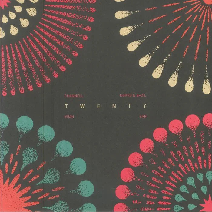 Abstract album cover with colorful radial patterns, text 'TWENTY' and artist names on dark background