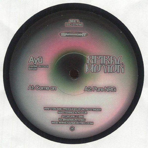 Disc with 'Spiral Motion' text and branding on a white background