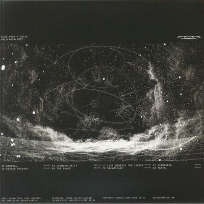 Album cover with abstract design and text on a black background