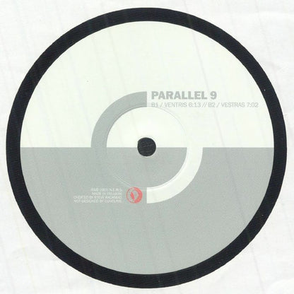 Vinyl record with 'Parallel 9' branding on a white background