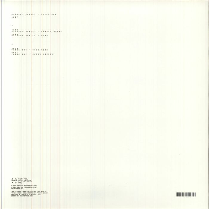 Back cover of a music album with text and a barcode on a white background